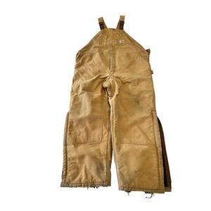 vtg Carhartt Men's Canvas Quilted Lined Bib Overalls Insulated Workwear 46x29